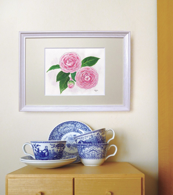 大人気新品 原画販売】水彩画 額無し 白蛇と椿 絵画 - 絵画