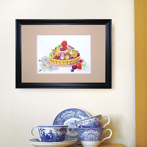 フルーツタルト / スイーツシリーズ ＊額装付き手書き水彩画＊ 送料