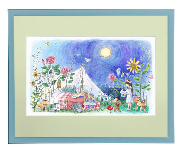 月夜のホゥホゥさん　(size8x10)　小さな絵　原画　水彩画 月夜のホゥホゥさん (size8x10) 小さな絵 原画 水彩画 月夜の