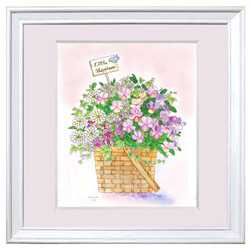 Eguchiバスケットと植物の絵画 ☆受注制作 newビオラバスケット / 寄せ植えシリーズ 水彩画原画