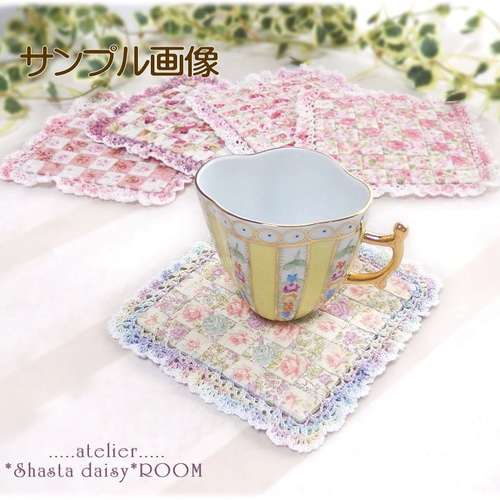 J 】『スクエア型 エジングの花柄パッチワークコースター』薔薇