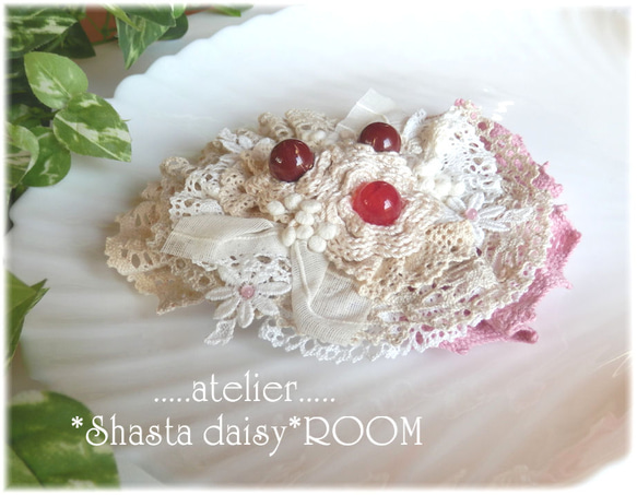 ★SALE★手工编织的蕾丝纱花*『Corsage』 Brooch＆Hair clip (2way) *BigSize 第4張的照片