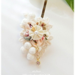 Lace&Fabric Flower 『Hairpin』 ｗith Crystal Charm☆。F 第3張的照片