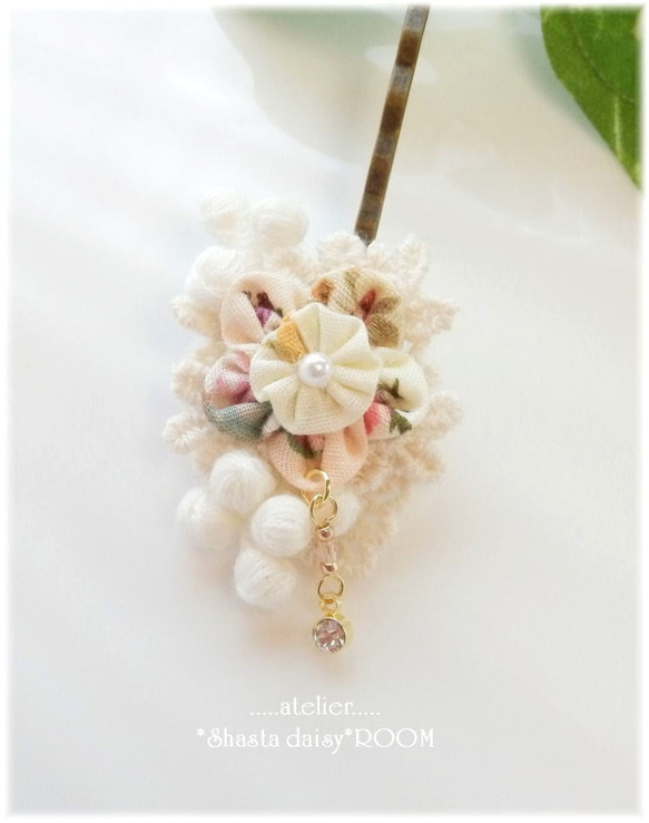 Lace&Fabric Flower 『Hairpin』 ｗith Crystal Charm☆。F 第3張的照片