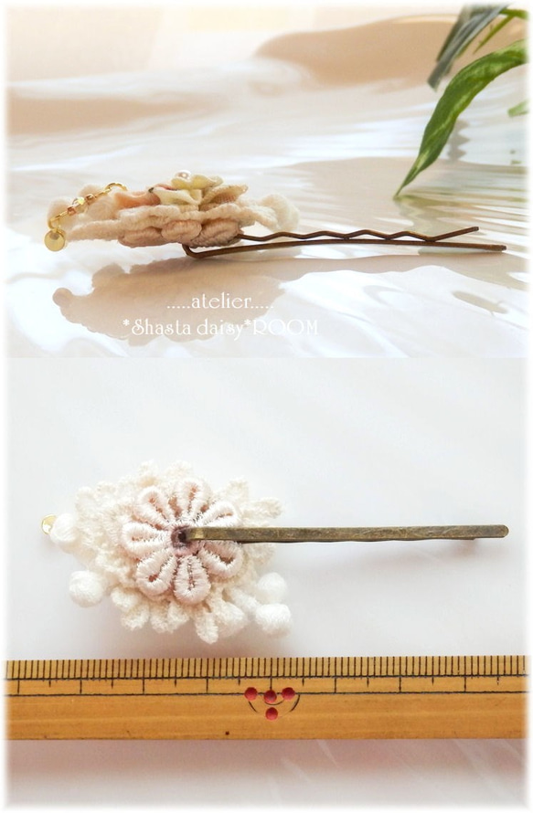 Lace&Fabric Flower 『Hairpin』 ｗith Crystal Charm☆。F 第5張的照片