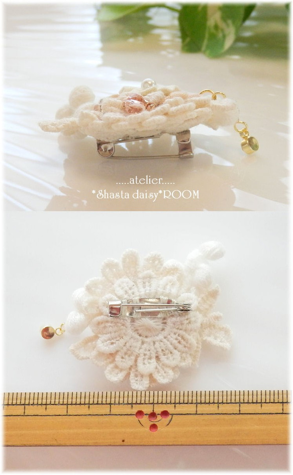 Fabric Flower＆Lace 『Brooch』*ｗith Crystal Charm**Small Size☆。 第5張的照片