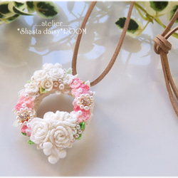 Flower Lease Pendant&Brooch(2way)*手编 Lace yarn flower*PINK 第2張的照片