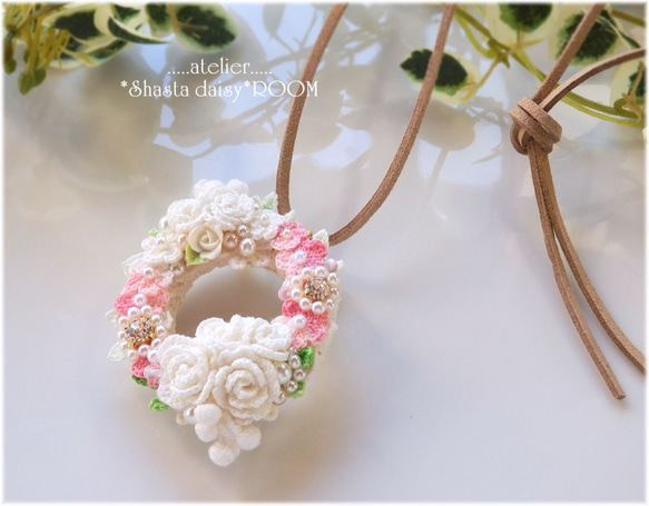 Flower Lease Pendant&Brooch(2way)*手编 Lace yarn flower*PINK 第2張的照片