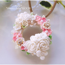 Flower Lease Pendant&Brooch(2way)*手编 Lace yarn flower*PINK 第3張的照片