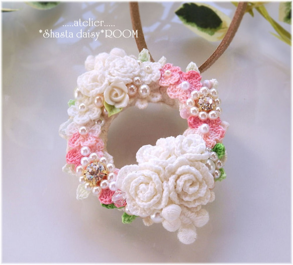 Flower Lease Pendant&Brooch(2way)*手编 Lace yarn flower*PINK 第3張的照片