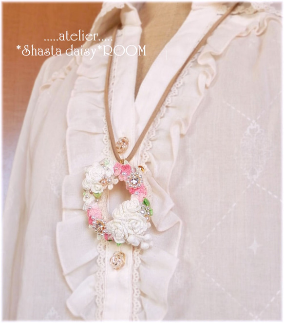 Flower Lease Pendant&Brooch(2way)*手编 Lace yarn flower*PINK 第4張的照片