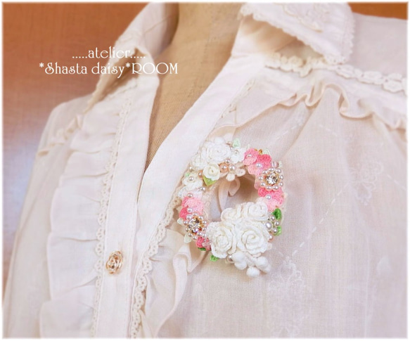 Flower Lease Pendant&Brooch(2way)*手编 Lace yarn flower*PINK 第5張的照片