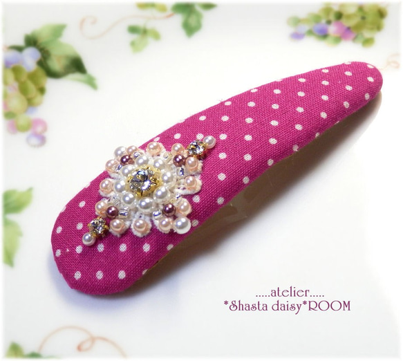 Crystal Bijou & Pearl Beads*长扣式发夹*Big Size*MAGENTAⅡ 第2張的照片