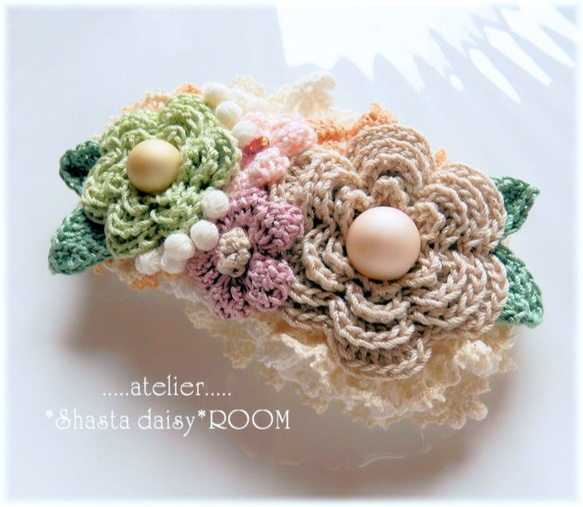 Hair accessory  * 手编 Lace yarn flower  * 固定发夹(barrette) * 第1張的照片