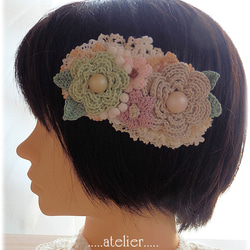 Hair accessory  * 手编 Lace yarn flower  * 固定发夹(barrette) * 第4張的照片