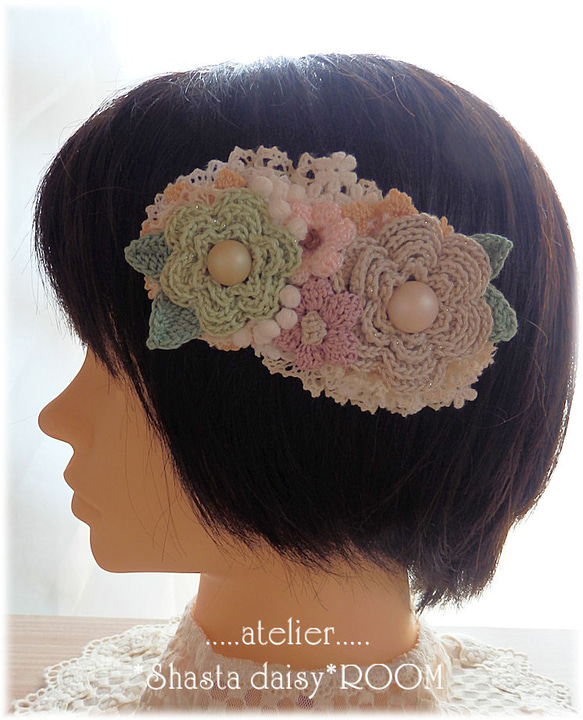 Hair accessory  * 手编 Lace yarn flower  * 固定发夹(barrette) * 第4張的照片