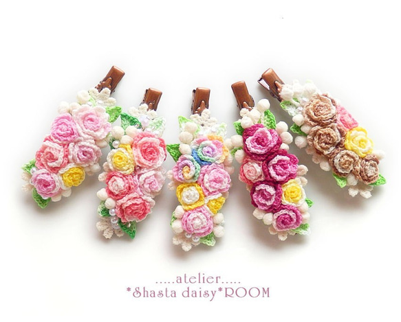 *SOLD OUT* 『グラデーションレース糸の薔薇ブーケ ヘアクリップ』*レッド*小サイズ【シャスターデイジールーム】 4枚目の画像