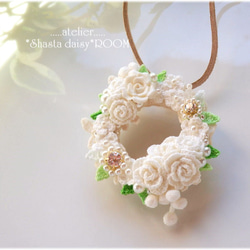 Flower Lease Pendant&Brooch(2way)*手编 Lace yarn flower*White 第2張的照片