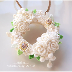 Flower Lease Pendant&Brooch(2way)*手编 Lace yarn flower*White 第5張的照片