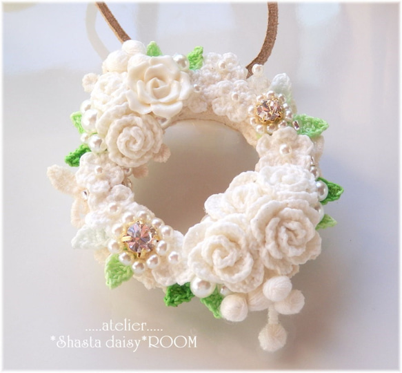 Flower Lease Pendant&Brooch(2way)*手编 Lace yarn flower*White 第5張的照片