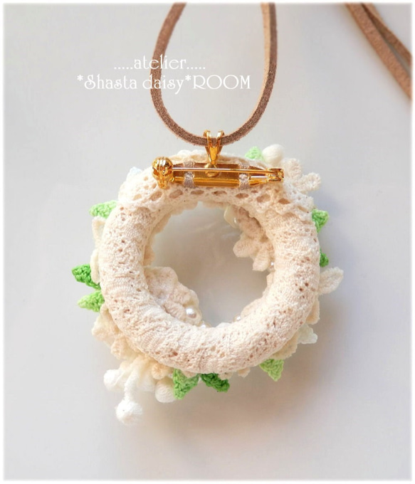 Flower Lease Pendant&Brooch(2way)*手编 Lace yarn flower*White 第6張的照片