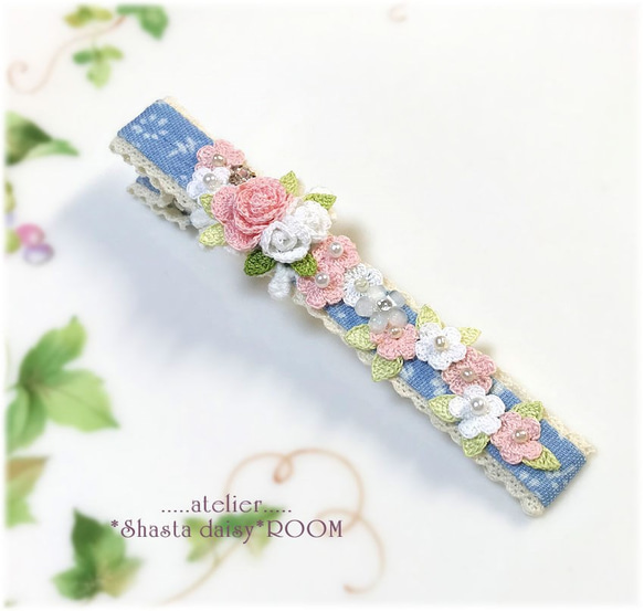 手编 Lace yarn flower 『Hair clip』Pink＆White 第7張的照片