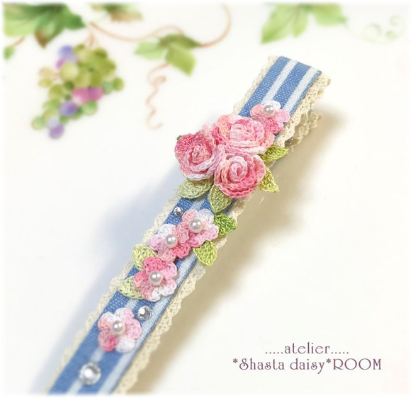 手编 Lace yarn flower 『Hair clip』Pink 第4張的照片