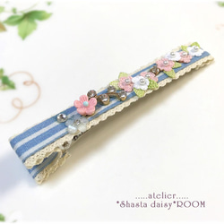 手编 Lace yarn flower 『Hair clip』White×Pink 第4張的照片