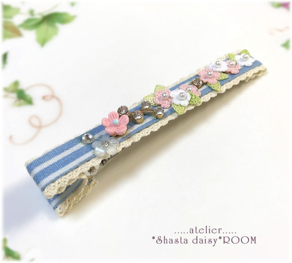 手编 Lace yarn flower 『Hair clip』White×Pink 第4張的照片