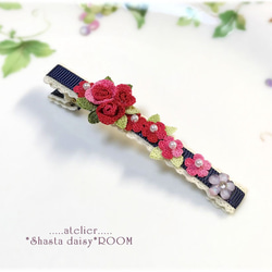 手编 Lace yarn flower 『Hair clip』Red ＆ Pink 第1張的照片