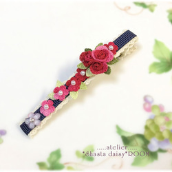 手编 Lace yarn flower 『Hair clip』Red ＆ Pink 第3張的照片