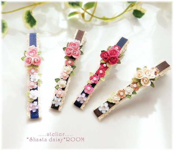 *SOLD OUT*クロッシェフラワーのヘアクリップ*レース糸の薔薇*ブラウン系*お花の髪飾り 5枚目の画像