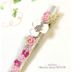 *SOLD OUT*クロッシェフラワーのヘアクリップ*レース糸のお花モチーフ*ピンク*メタルパーツ 5枚目の画像