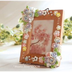 トールペイント アッセンデルフト  フォトフレーム  写真立て 薔薇 クロッシェフラワーのフォトフレーム』レース糸の薔薇モチーフ 写真