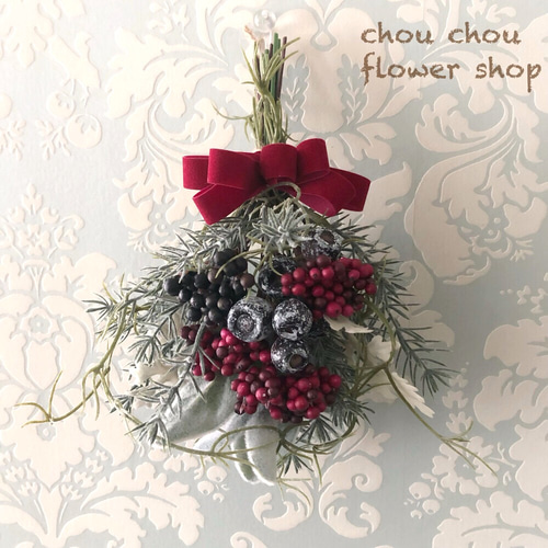 送料無料】Creema限定 小さめスワッグ♡クリスマス♡ ボルドーリボン