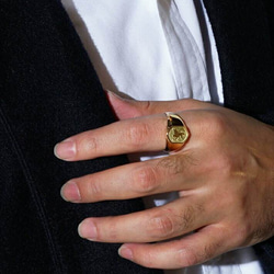 K18 リング 印台リング 金 メンズリング 鳳凰 紋章 刻印 指輪 紳士 ファッション リング デザイン ゴールド 3枚目の画像