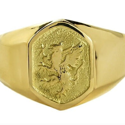 K18 リング 印台リング 金 メンズリング 鳳凰 紋章 刻印 指輪 紳士 ファッション リング デザイン ゴールド 4枚目の画像
