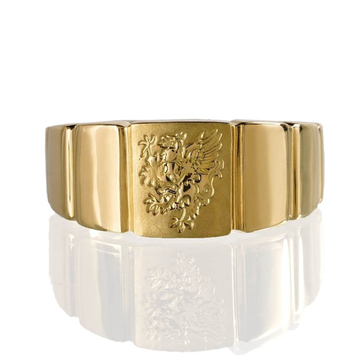 18K メンズ リング 金 印台リング ゴールド 鳳凰 ライオン 紋章 刻印