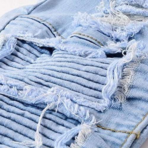 バイカー アイスブルー ダメージ デニムパンツ フロントzip バイカー アイスブルー ダメージ デニムパンツ フロントzip