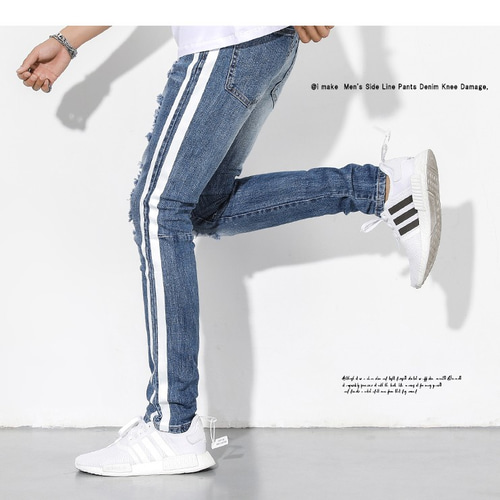 DIESEL ダメージ加工スキニーデニムパンツ サイドライン グレー/VW234 DIESEL ディーゼル メンズ スリム スキニー デニム THANAZ 008QP