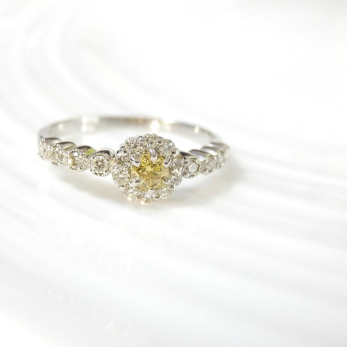 プラチナイエローダイヤのリング お洒落✨約6g❗️計0.414CT✨プラチナ