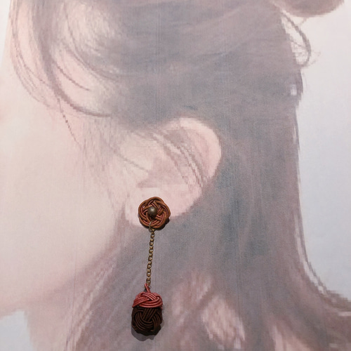 どんぐりピアス》 金属アレルギー対応可能 水引 梅結び あわじ玉