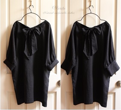 リネン・バックリボン＊ドルマンチュニック丈(LLサイズ）