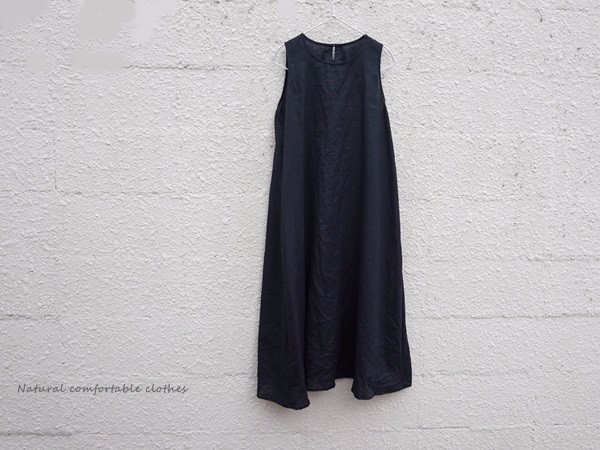 Aライン・ノースリーブlongワンピース（ネイビー・ブラック）