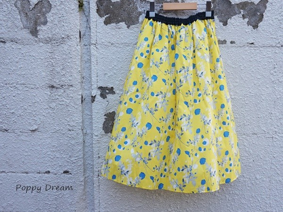 リバティ・ギャザーフレアスカート(Poppy Dream））yellow フレア  