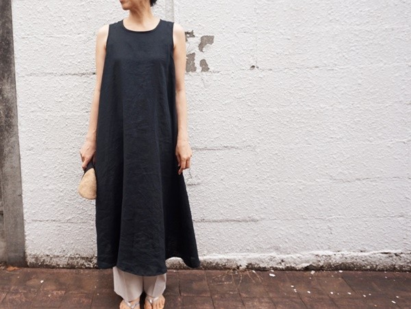 Aライン・ノースリーブlongワンピース(BK)