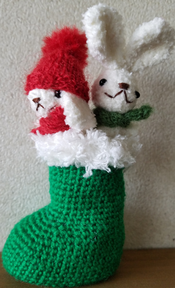 編みぐるみ♡クリスマスブーツ♡クリスマス♡ダックス♡インテリアに 編みぐるみ♡クリスマスブーツ♡クリスマス♡ダックス♡インテリアに