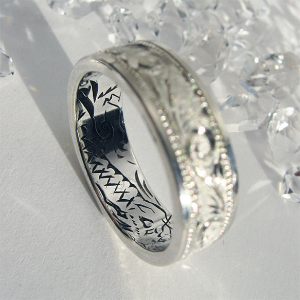 【唐草】龍棲～りゅうのすみか　シルバーリング【猛龍】たけきりゅう　サイズ12～23号　彫金工房から　和彫 マリッジ 2枚目の画像