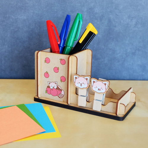 木製組み立て式ペン立て&ピンチ レッサーパンダ その他雑貨 WORKSHOP +