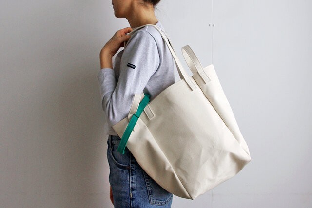DROP1 SHOULDER TOTE BAG（キナリ×グリーン）3WAY 斜め掛け トートバッグ 帆布 大容量